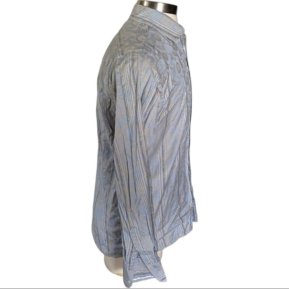Ted Baker London Powder Blue with Tan Floral Embossing Button Front LS Men’s Lrg - Picture 7 of 9